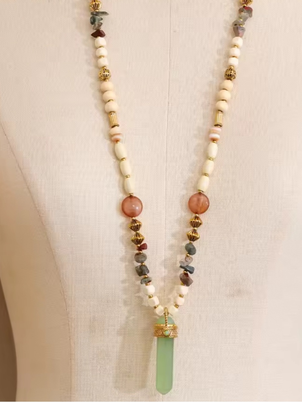 Whimsical Green Jade Beaded Necklace - Picture 13 of 15